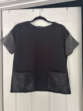 Banana Republic Black Sparkle Short-Sleeve Top